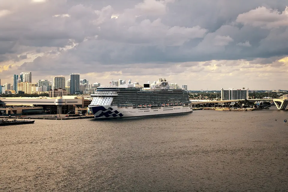Enchanted Princess（Princess Cruises）が港に停泊中の外観