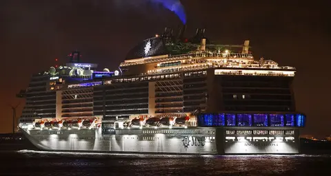 Exterior of MSC Grandiosa (MSC Cruises), sailing at night