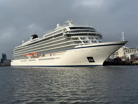 Exterior of Viking Vela (Viking Ocean Cruises), docked in port